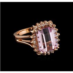 7.82 ctw Kunzite and Diamond Ring - 14KT Rose Gold