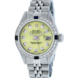 Rolex Stainless Steel Diamond and Sapphire DateJust Ladies Watch