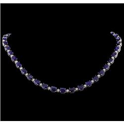 63.43 ctw Sapphire and Diamond Necklace - 14KT White Gold