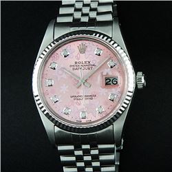 Rolex Stainless Steel Pink Floral Diamond DateJust Men's Watch