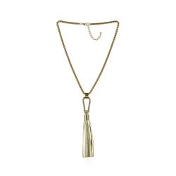 Leather Tassel Hook Pendant Necklace - Gold Plated