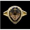 Image 2 : 4.63 ctw Smoky Quartz and Diamond Ring - 14KT Yellow Gold