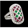 Image 1 : Ruby, Emerald and Diamond Ring - Platinum