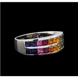 2.30 ctw Multi Color Sapphire and Diamond Ring - 14KT White Gold