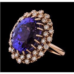 23.07 ctw Tanzanite and Diamond Ring - 14KT Rose Gold