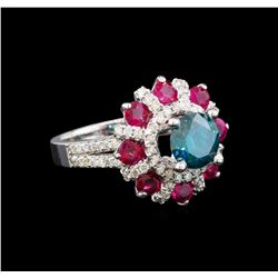 14KT White Gold 1.89 ctw Fancy Blue Diamond and Ruby Ring