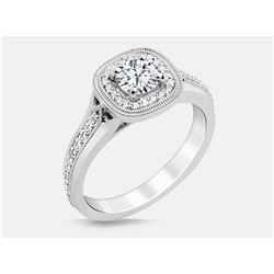 Cubic Zirconia and Diamond Ring - 14KT White Gold