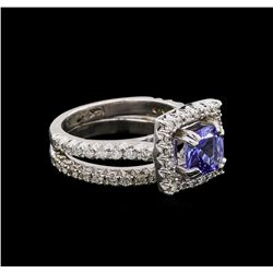 14KT White Gold 1.61 ctw Tanzanite and Diamond Wedding Ring Set