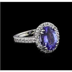 4.18 ctw Tanzanite and Diamond Ring - 14KT White Gold