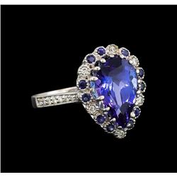 14KT White Gold 3.86 ctw Tanzanite, Sapphire and Diamond Ring