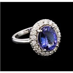 3.47 ctw Tanzanite and Diamond Ring - 14KT White Gold