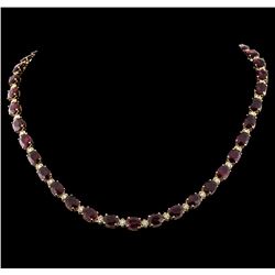 65.85 ctw Ruby and Diamond Necklace - 14KT Yellow Gold