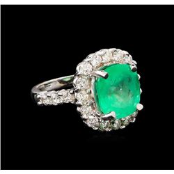 GIA Cert 5.82 ctw Emerald and Diamond Ring - 14KT White Gold