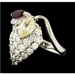 1.29 ctw Diamond, Diamond and Ruby Ring - Platinum