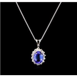 3.00 ctw Tanzanite and Diamond Pendant With Chain - 14KT White Gold