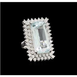 14KT White Gold 16.49 ctw Aquamarine and Diamond Ring