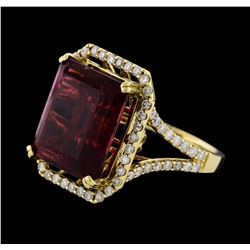 12.34 ctw Rubellite and Diamond Ring - 14KT Yellow Gold