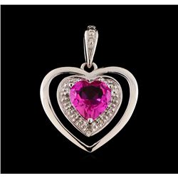 2.50 ctw Rubellite Heart Shape Pendant - 10KT White Gold