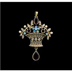 1.79 ctw Garnet, Opal, Pearl and Diamond Pendant - 18KT Yellow Gold