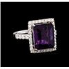 Image 1 : 14KT White Gold 6.43 ctw Amethyst and Diamond Ring