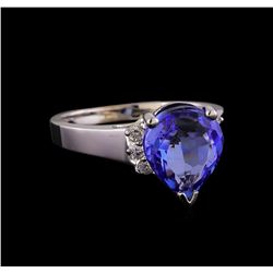 3.86 ctw Tanzanite and Diamond Ring - 14KT White Gold