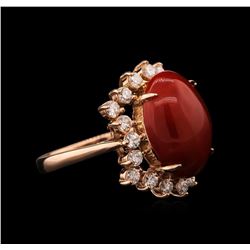 6.67 ctw Coral and Diamond Ring - 14KT Rose Gold