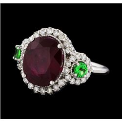 5.91 ctw Ruby, Tsavorite, and Diamond Ring - 14KT White Gold