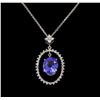Image 1 : 14KT White Gold 3.89 ctw Tanzanite and Diamond Pendant With Chain
