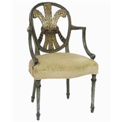 PAINTED NEO-CLASSICAL STYLE ARM CHAIR, Italian. Late 19th Century. The oval backrest carved wit...