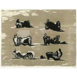 HENRY MOORE (English. 1898-1986), "Six Reclining Figures". 1974. Signed in pencil and numbered...