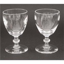SET OF TWELVE STEUBEN CRYSTAL RED WINE GOBLETS, American. Signed. With knop stem. Height 4 1/2"...
