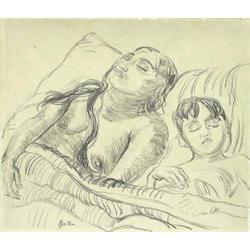 SIR JACOB EPSTEIN (English. 1880-1978), "Mother and Son". Signed Epstein l/l., Pencil Drawing...