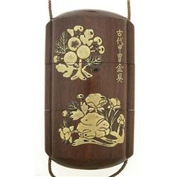 TWO CASE LACQUER INRO, Japanese. 19th Century. Signed on both sides. Decorated on both sides wi...