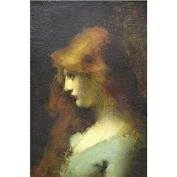JEAN JACQUES HENNER (French. 1829-1905), "Portrait of a Red Haired Young Lady". Signed J.J. Hen...