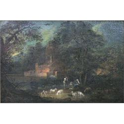 EUROPEAN SCHOOL (19th Century), "Rural Scene with Mill". Unsigned., Oil on Canvas Laid Down o...