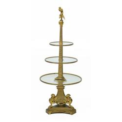 GOOD LOUIS XVI STYLE GILT BRONZE AND GLASS THREE TIER PRESENTATION STAND, French. Late 19th Cen...