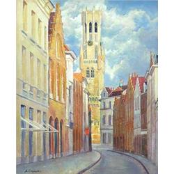 ANDRE VIGNOLES (French. Born 1920), "Le Beffroi De Bruges". Signed A. Vignoles l/l. Also signed...