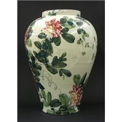 PORCELAIN VASE, Japanese. 19th Century. Of baluster form, painted with green, yellow and burgun...