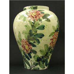 GOOD PORCELAIN VASE, 19th Century. Of baluster form, painted with green, yellow and burgundy fo...
