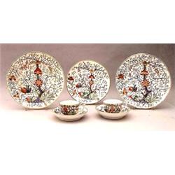 FIFTY-ONE PIECE DERBY PORCELAIN ASSEMBLED PART DINNER SERVICE, English. 1782-1825. Printed red...