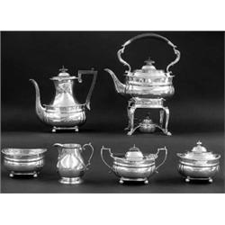 FIVE PIECE GEORGE V STERLING SILVER ASSEMBLED TEA AND COFFEE SERVICE, English. London. 1923-192...
