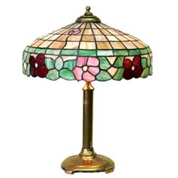 CHICAGO LEADED GLASS TABLE LAMP, American. Circa 1910. By Chicago Mosaic Lamp Co. Base signed a...