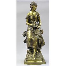 AUGUSTE MOREAU (French. 1834-1917), "Young Maiden with Shawl". Inscribed Auguste Moreau., Gil...