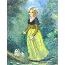 HULDAH CHERRY JEFFE (American. 1901-2001), "Young Lady with Her Dog in the Park". Signed Huldah...