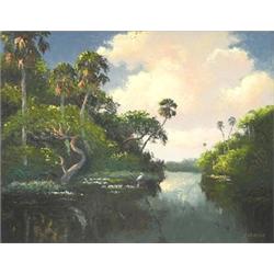 HAROLD NEWTON (American. - 1994), "Ft. Pierce River Scene". Signed H. Newton l/r., Oil on Can...