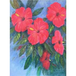 ROY McLENDON (American. 20th Century), "Red Hibiscus". Signed R.A. McLendon l/r., Oil on Canv...