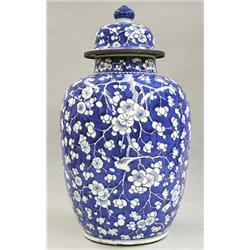 GOOD BLUE AND WHITE PORCELAIN JAR AND COVER, Chinese. Qianlong Period. 1736-1795. Extensively p...