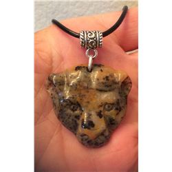 Hand Carved Leopard Petrified Wood Opal Pendant