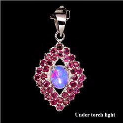 Natural Pink/Red Ruby & Opal Pendant