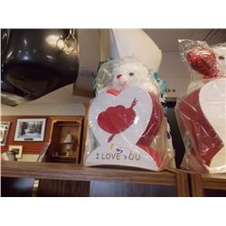 NEW TEDDY BEAR IN HEART BOX 7 X 7" ) - I LOVE YOU - SMALL. WITH 1 TEDDY